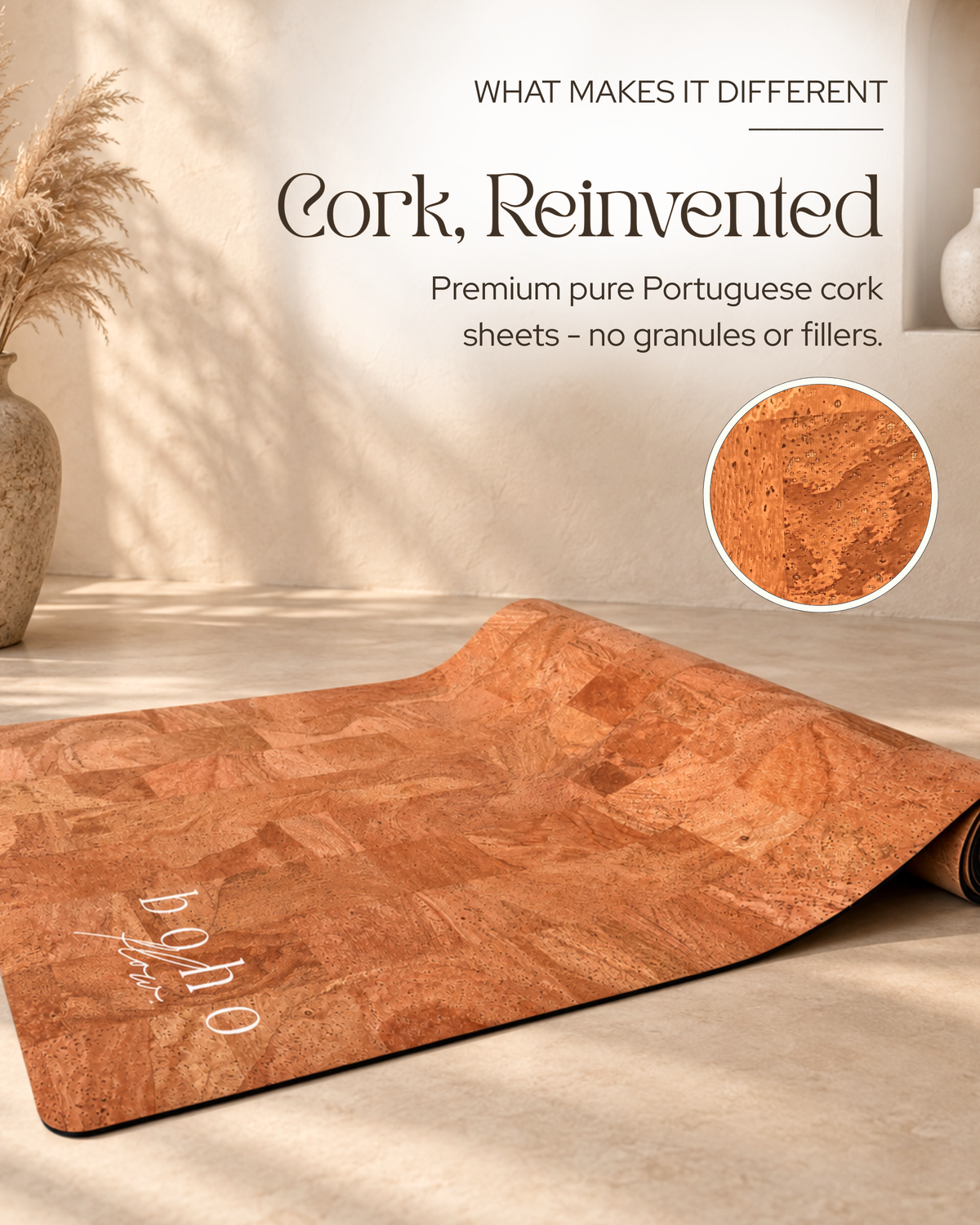 Deluxe Edition Cork Yoga Mat — Vegan Luxe Leather — Macramé Boho Bag