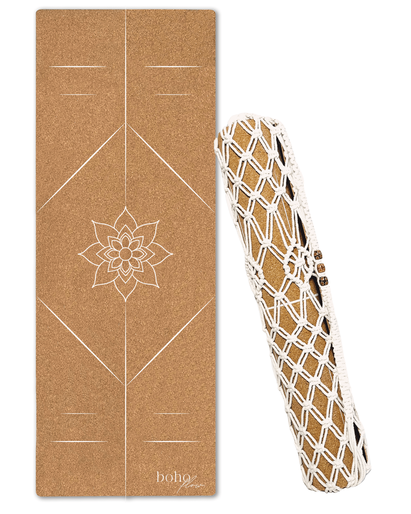 Alignment Edition Cork Yoga Mat — Mandala — Macramé Boho Bag