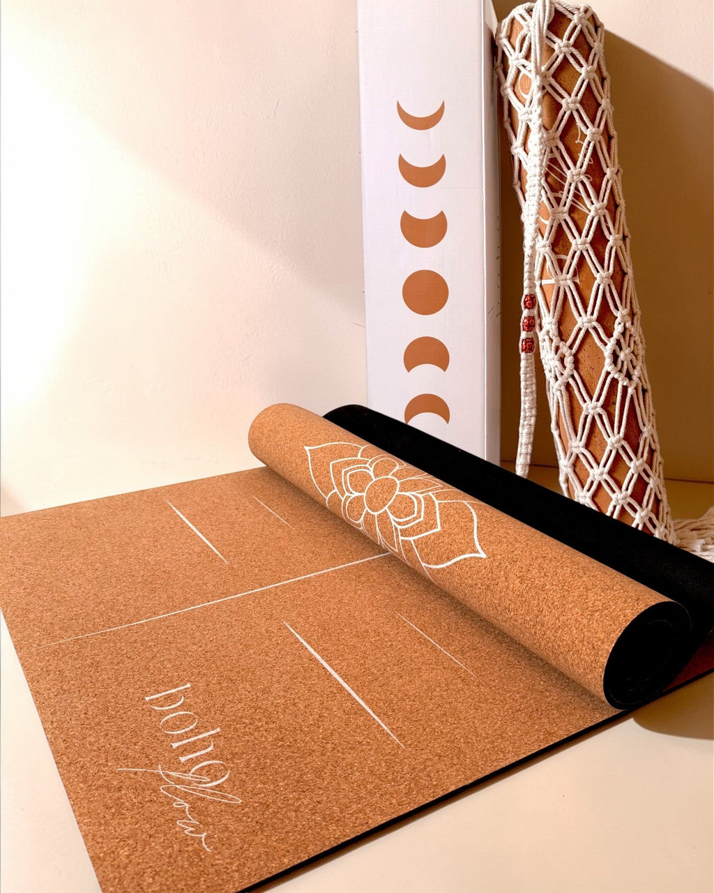 Alignment Edition Cork Yoga Mat — Mandala — Macramé Boho Bag