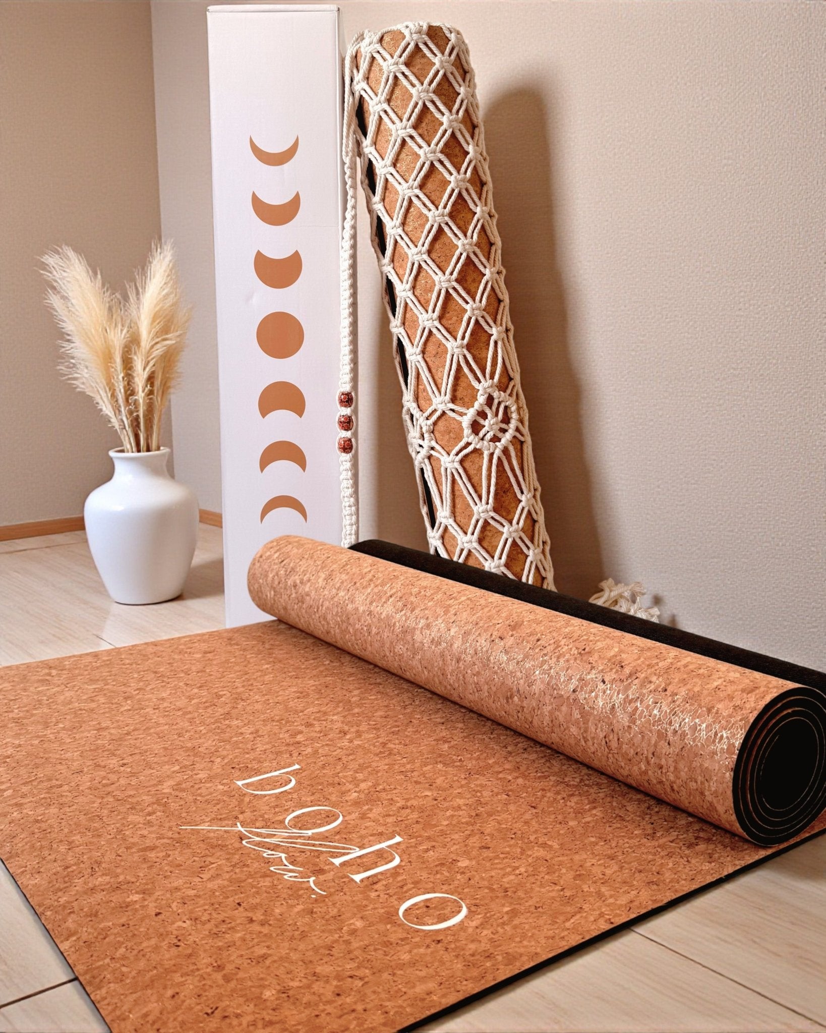 Deluxe Edition Cork Yoga Mat — Aurum Aura (Gold) — Macramé Boho Bag