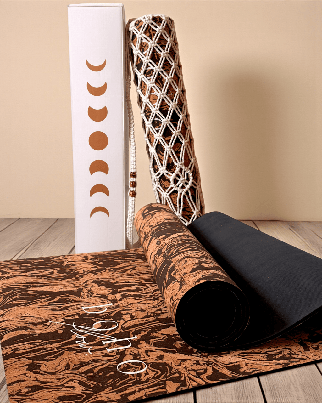Deluxe Edition Cork Yoga Mat — Caffè Core — Macramé Boho Bag