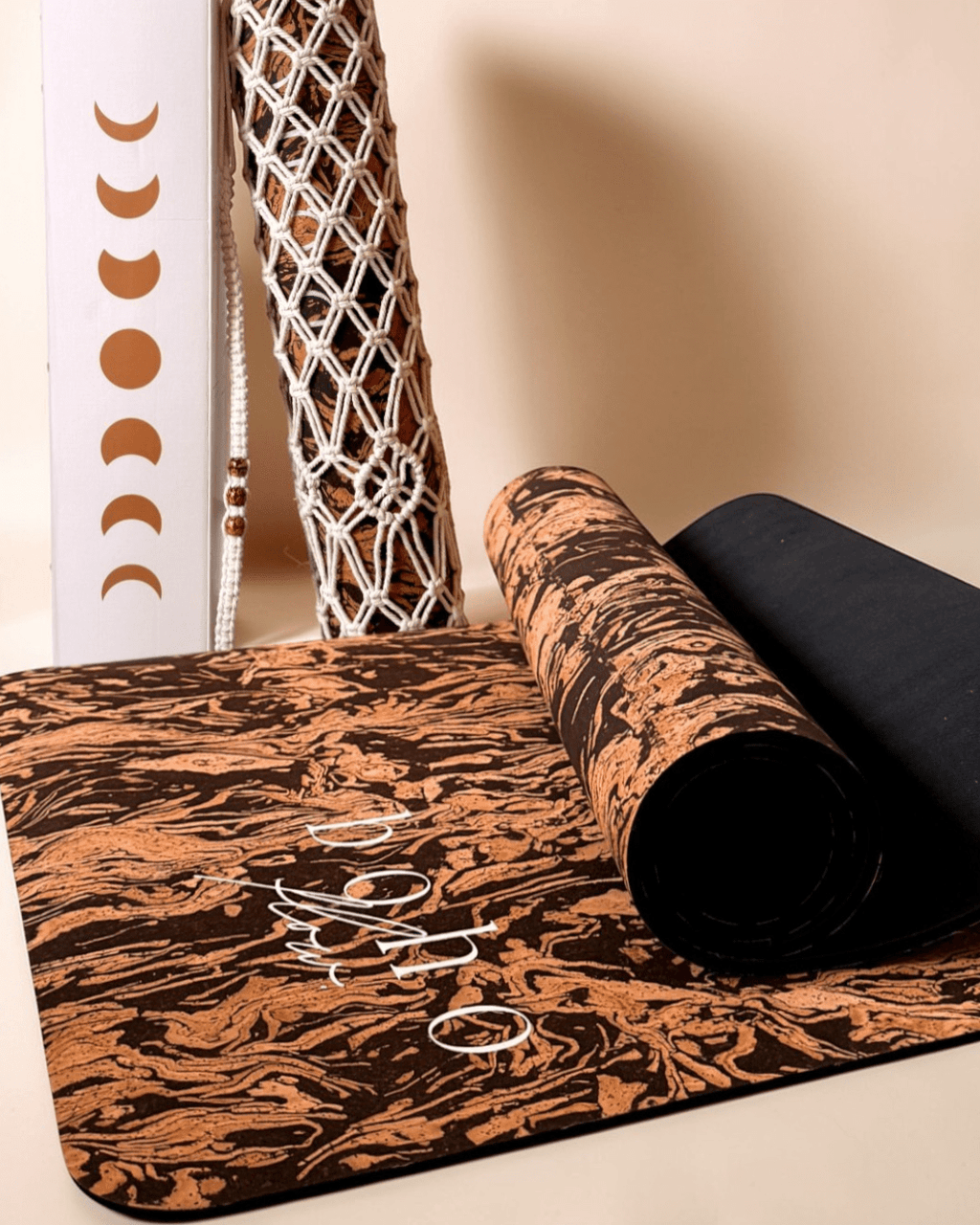 Deluxe Edition Cork Yoga Mat — Caffè Core — Macramé Boho Bag
