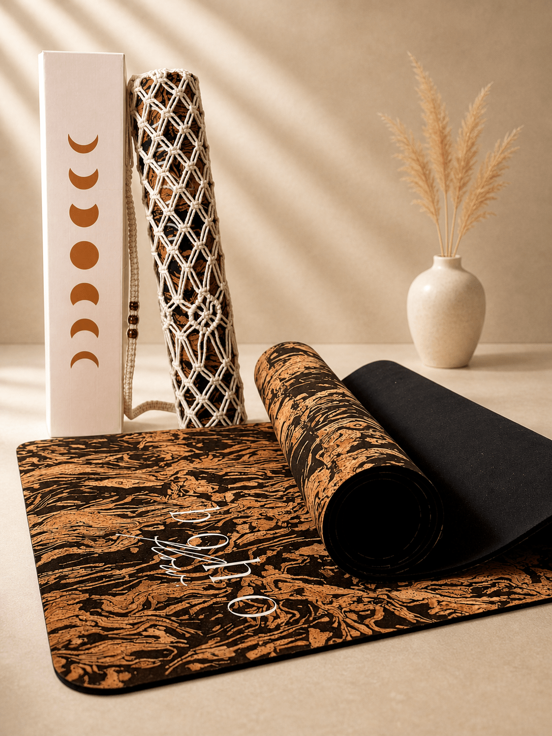 Deluxe Edition Cork Yoga Mat — Caffè Core — Macramé Boho Bag
