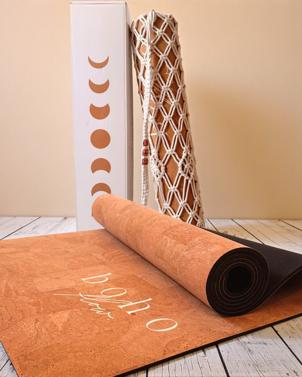 Deluxe Edition Cork Yoga Mat — Vegan Luxe Leather — Macramé Boho Bag