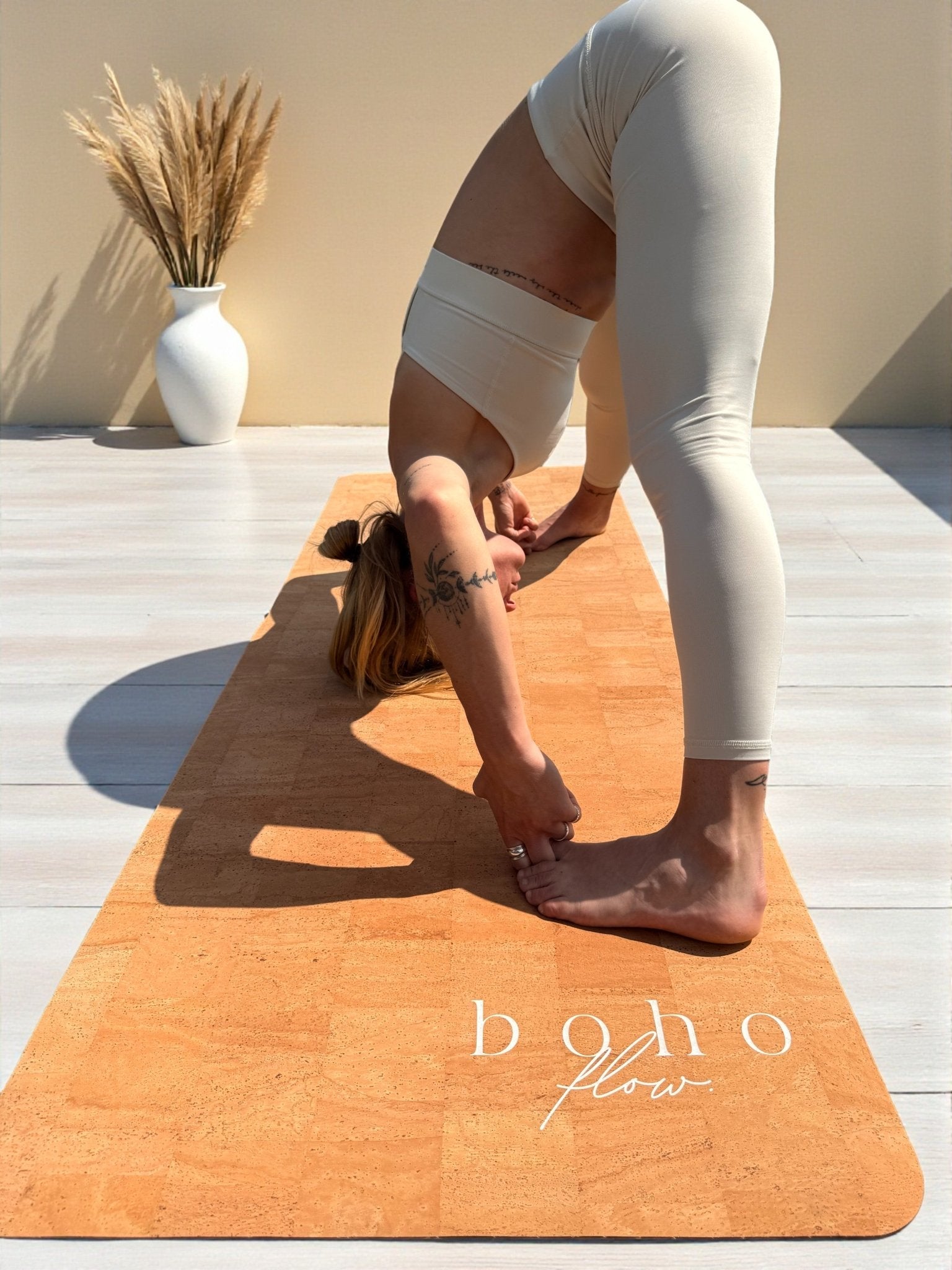 Deluxe Edition Cork Yoga Mat — Vegan Luxe Leather — Macramé Boho Bag