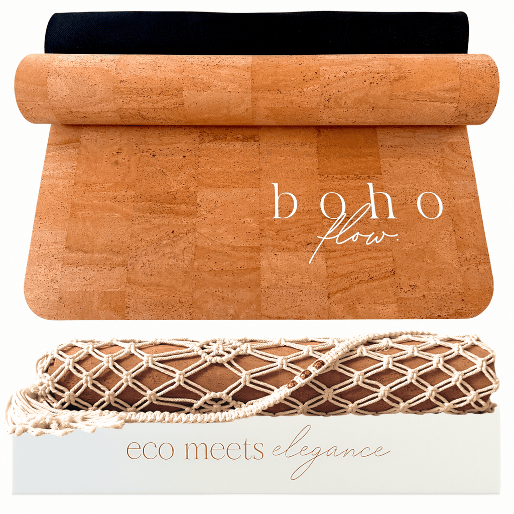 Deluxe Edition Cork Yoga Mat — Vegan Luxe Leather — Macramé Boho Bag