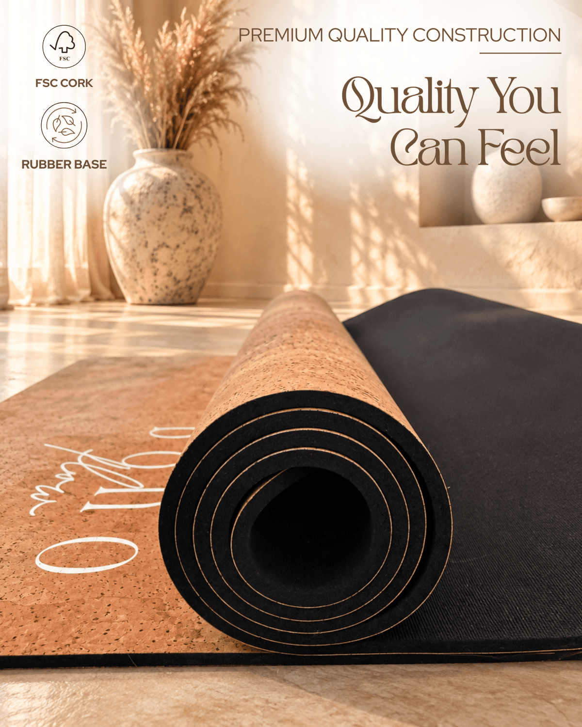 Deluxe Edition Cork Yoga Mat — Vegan Luxe Leather — Macramé Boho Bag