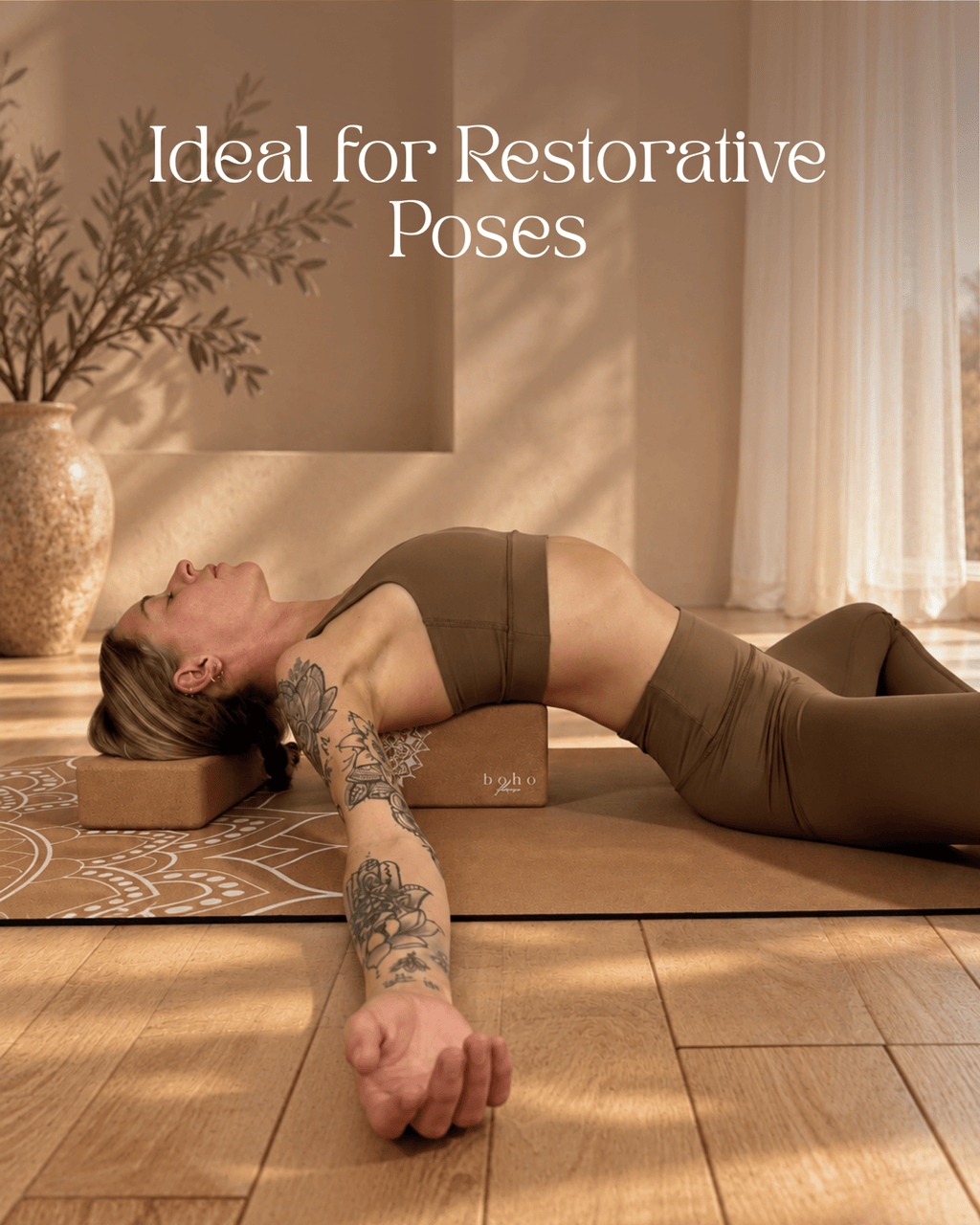 Essential Yoga Props Set — 2 Cork Blocks & Yoga Strap — Storage Bag