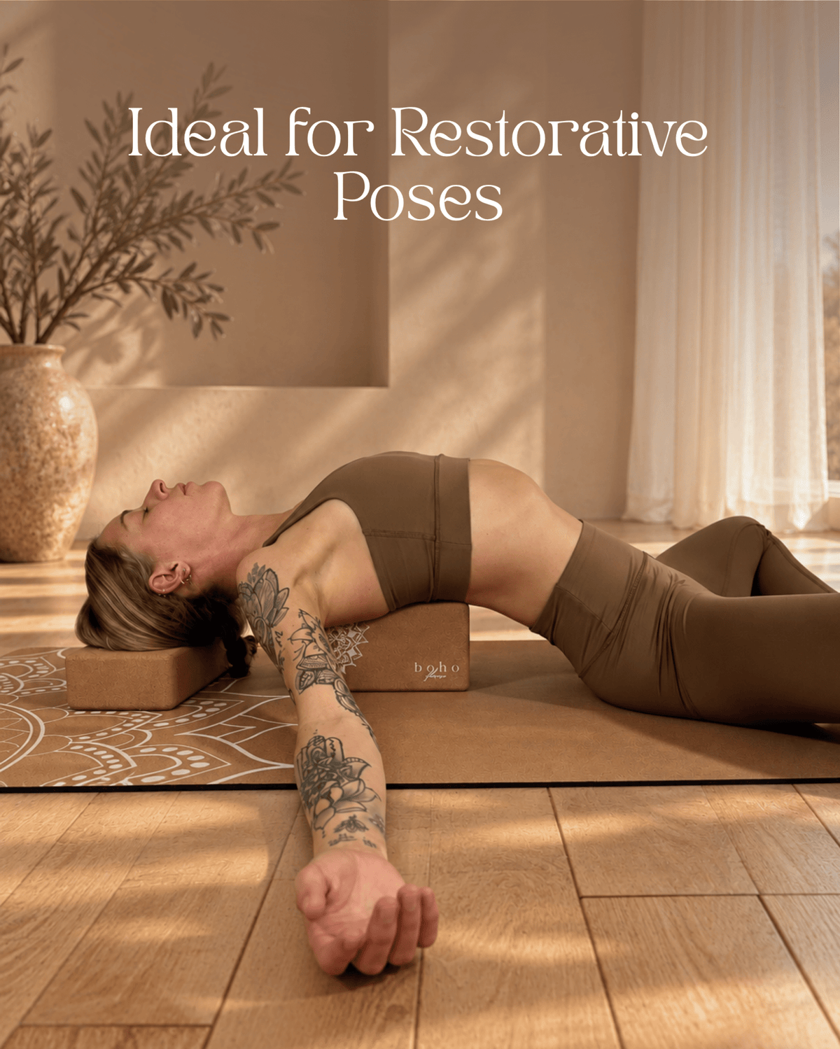Essential Yoga Props Set — 2 Cork Blocks & Yoga Strap — Storage Bag
