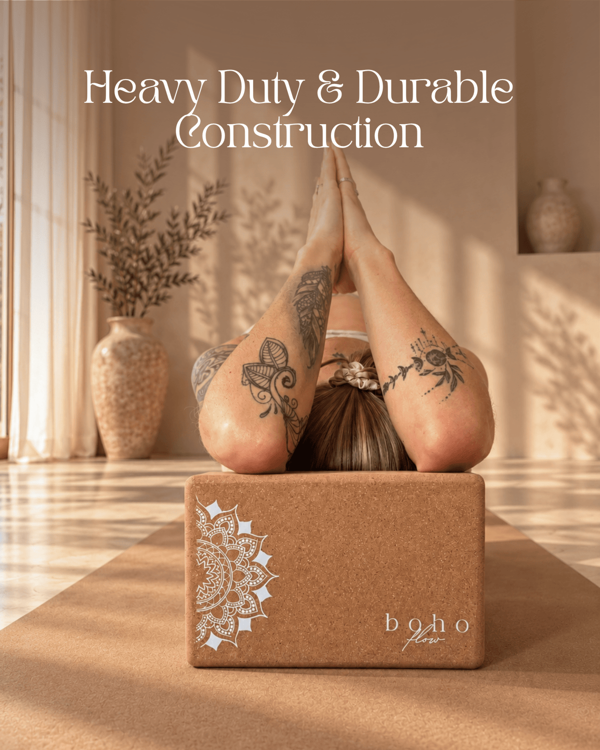 Essential Yoga Props Set — 2 Cork Blocks & Yoga Strap — Storage Bag