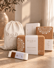 Essential Yoga Props Set — 2 Cork Blocks & Yoga Strap — Storage Bag