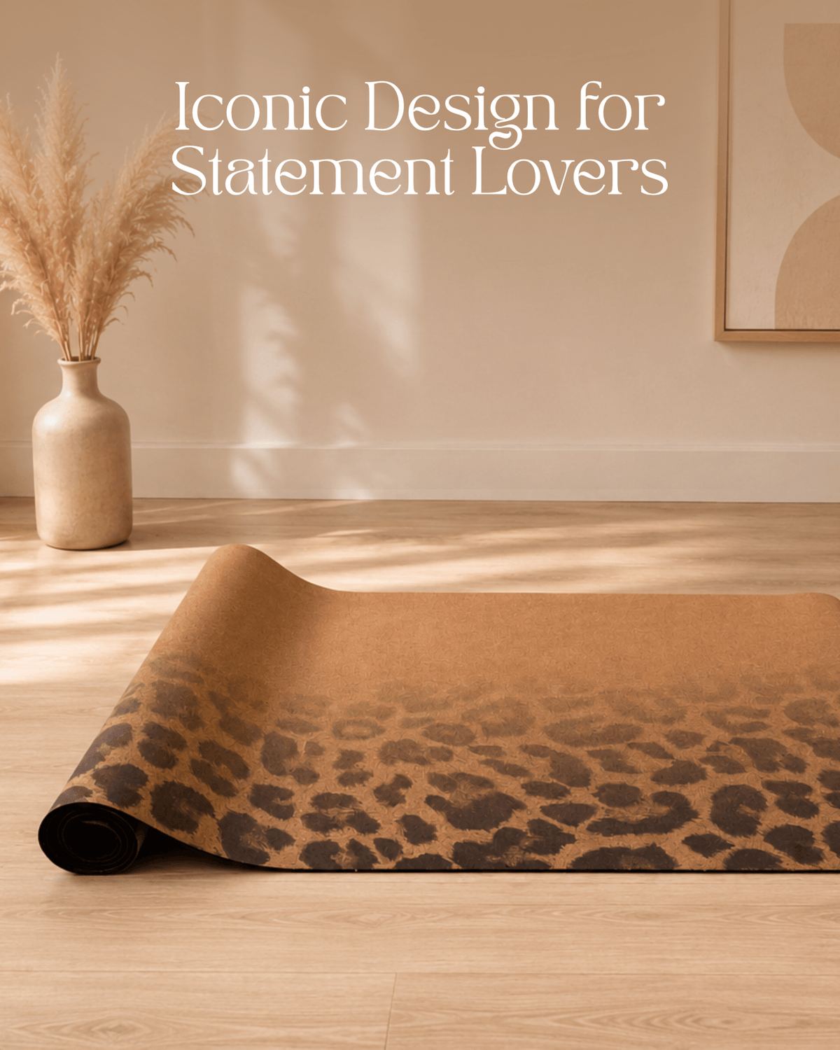 Print Edition Cork Yoga Mat — Leopard Fade — Carry Strap