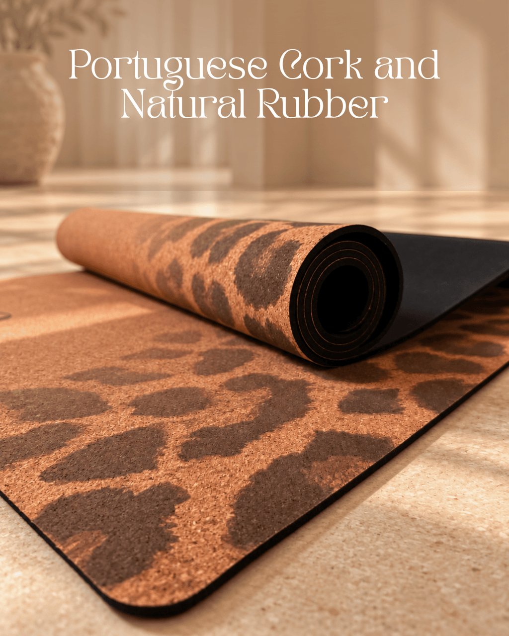 Print Edition Cork Yoga Mat — Leopard Fade — Carry Strap