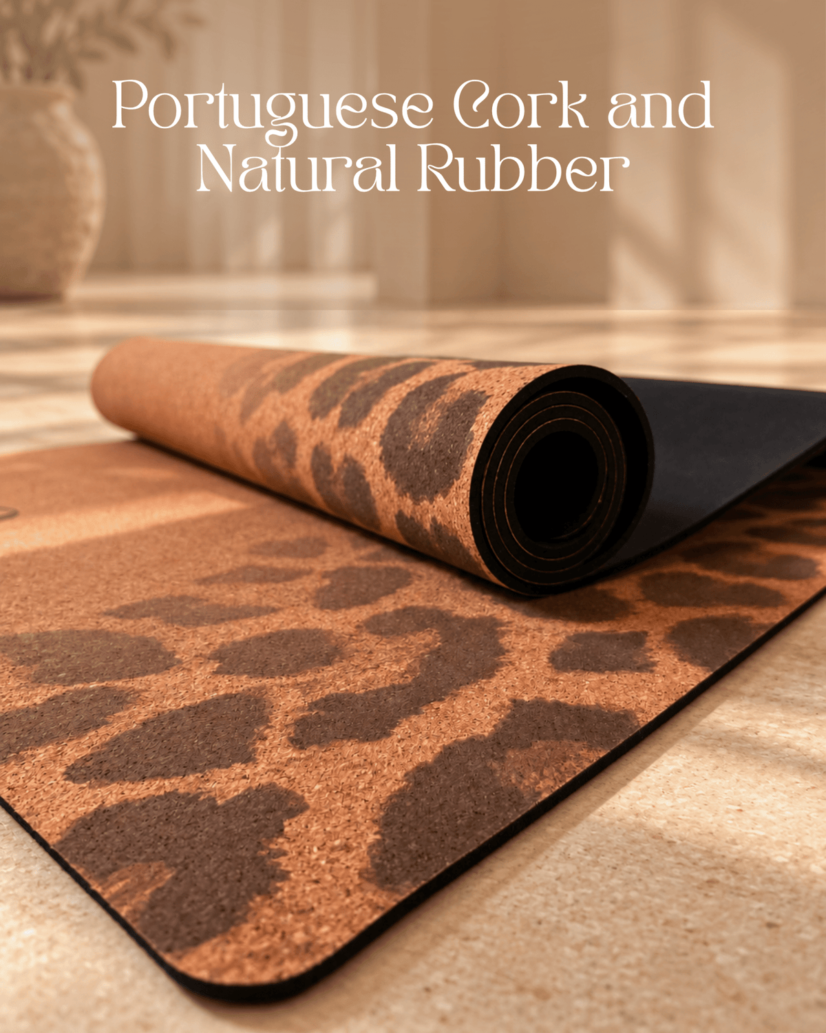 Print Edition Cork Yoga Mat — Leopard Fade — Carry Strap