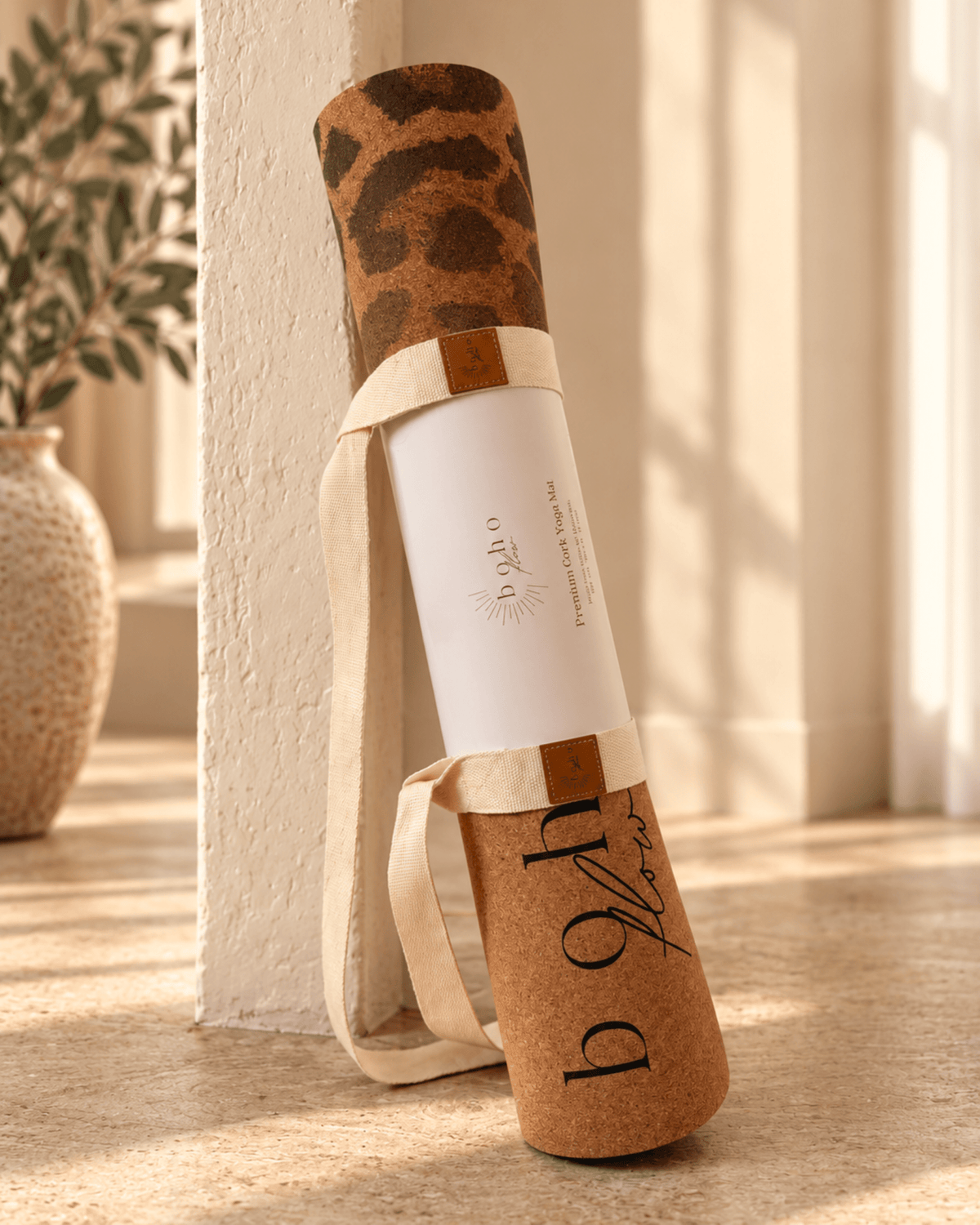 Print Edition Cork Yoga Mat — Leopard Fade — Carry Strap
