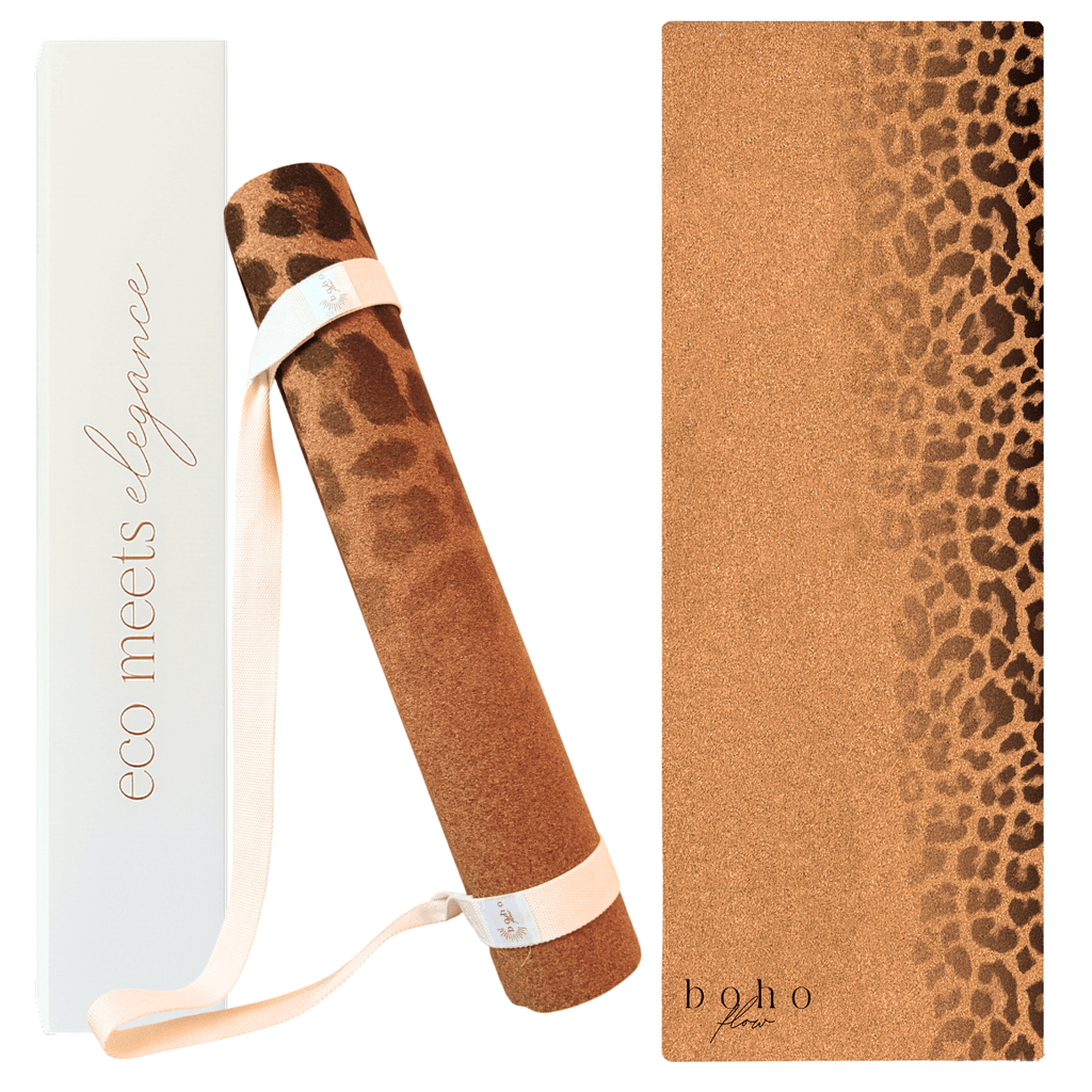 Print Edition Cork Yoga Mat — Leopard Fade — Carry Strap