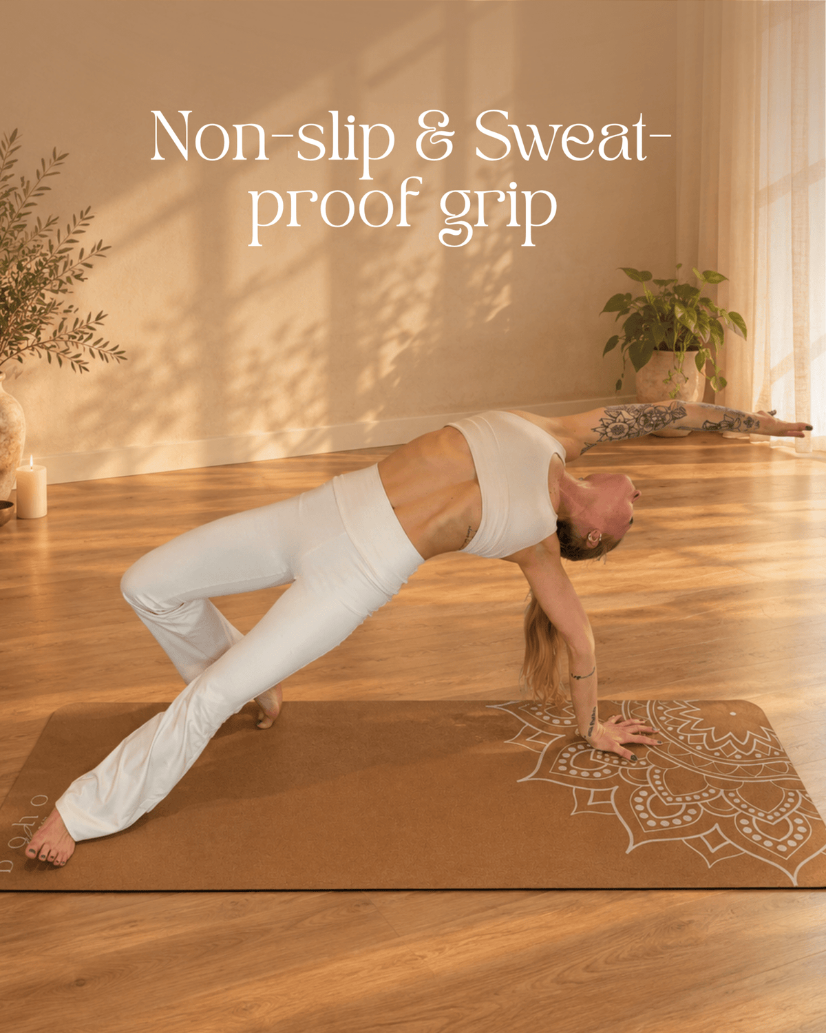 Print Edition Cork Yoga Mat — Offset Mandala — Carry Strap