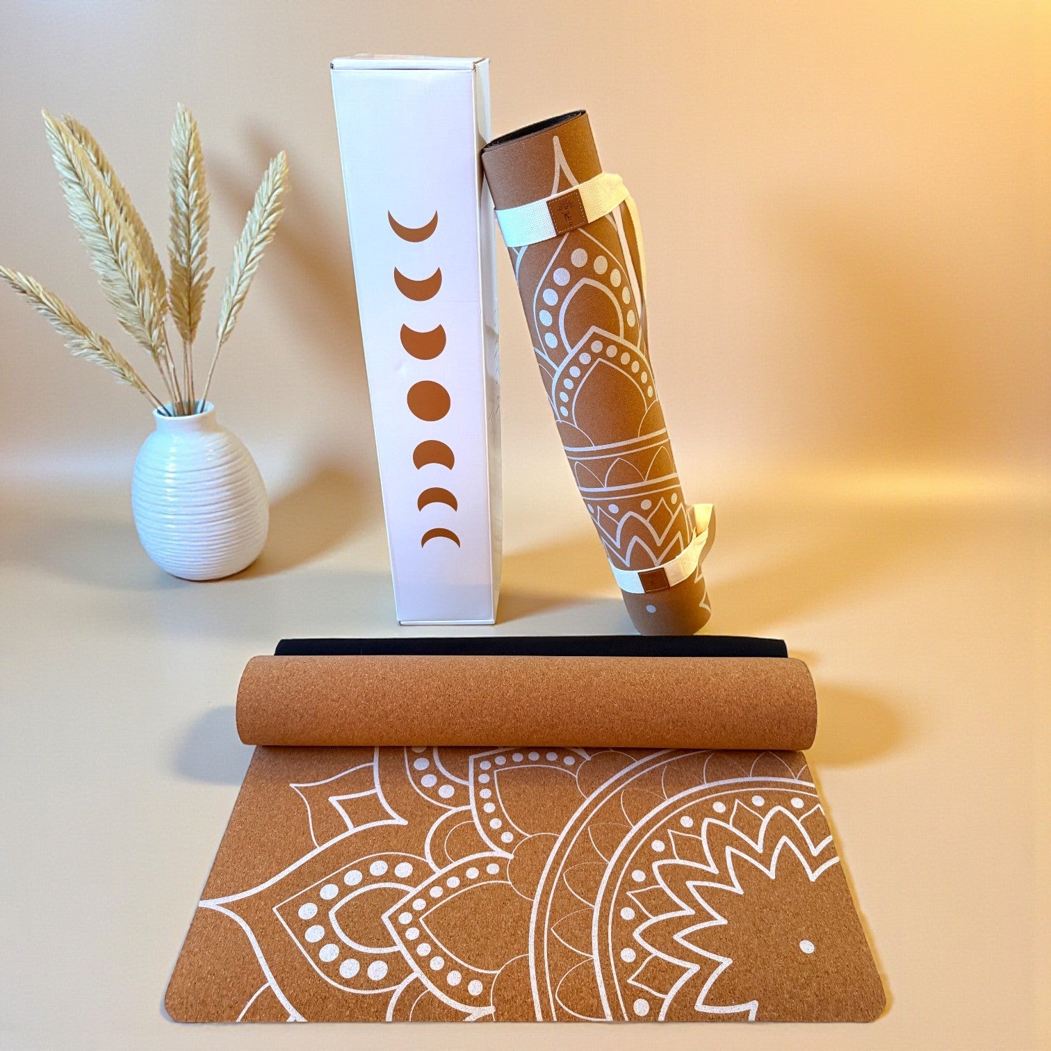Print Edition Cork Yoga Mat — Offset Mandala — Carry Strap