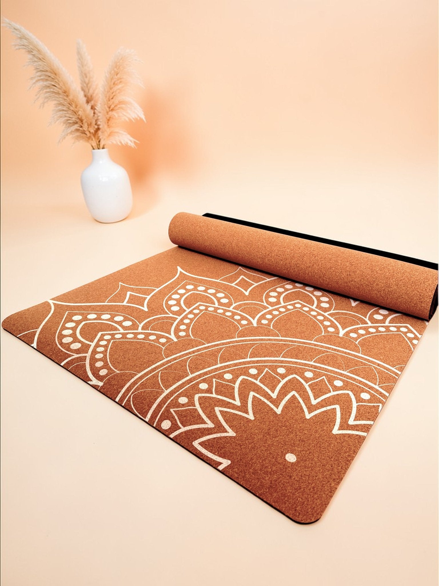 Print Edition Cork Yoga Mat — Offset Mandala — Carry Strap
