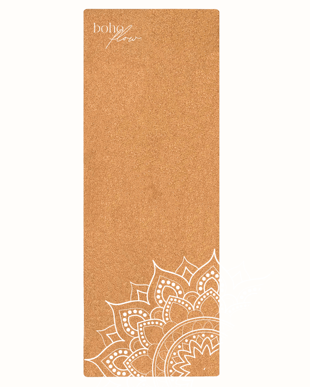 Top down view of the Boho Flow Mandala Cork Yoga Mat