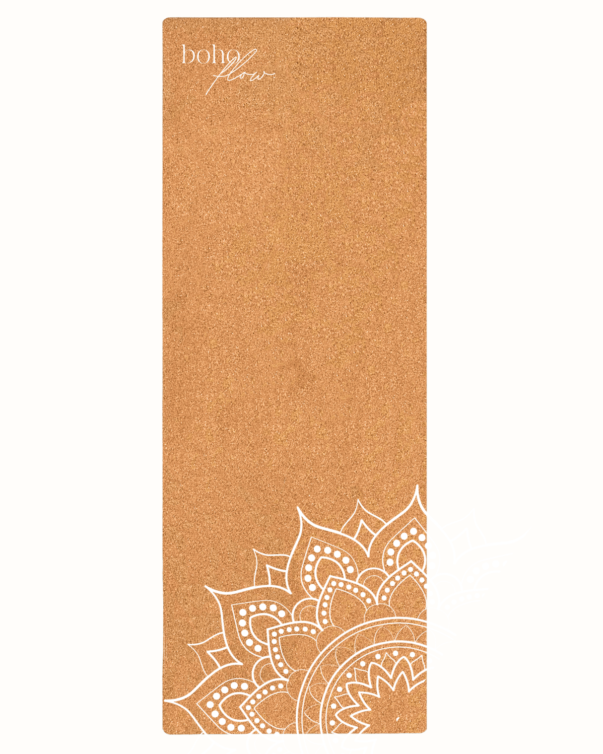 Top down view of the Boho Flow Mandala Cork Yoga Mat