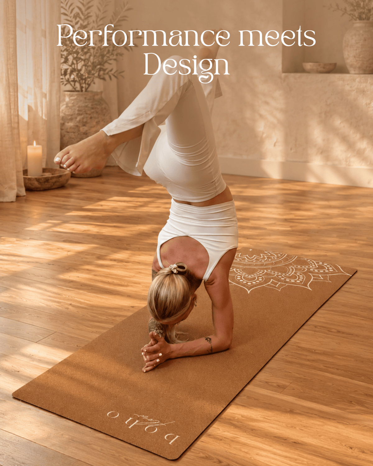 Print Edition Cork Yoga Mat — Offset Mandala — Carry Strap