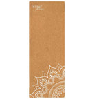 Yoga mat with mandala design and 'boho flow' branding on a white background