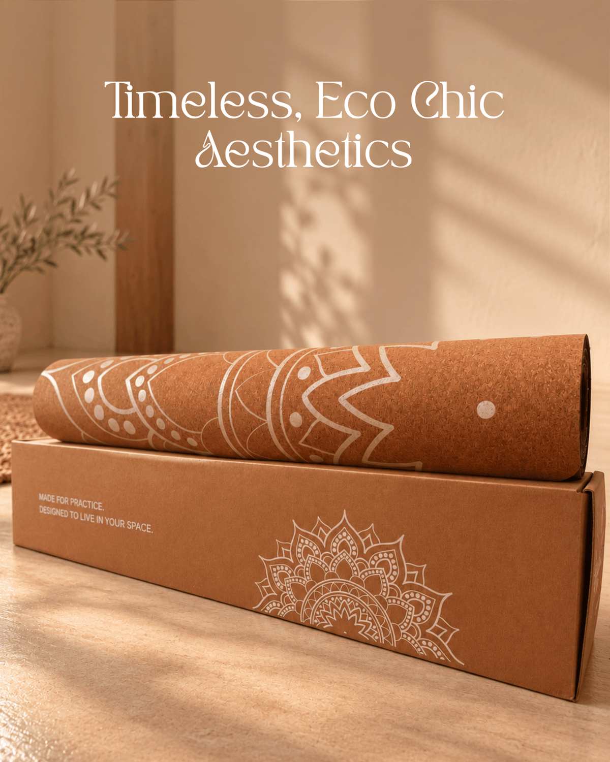 Print Edition Cork Yoga Mat — Offset Mandala — Carry Strap