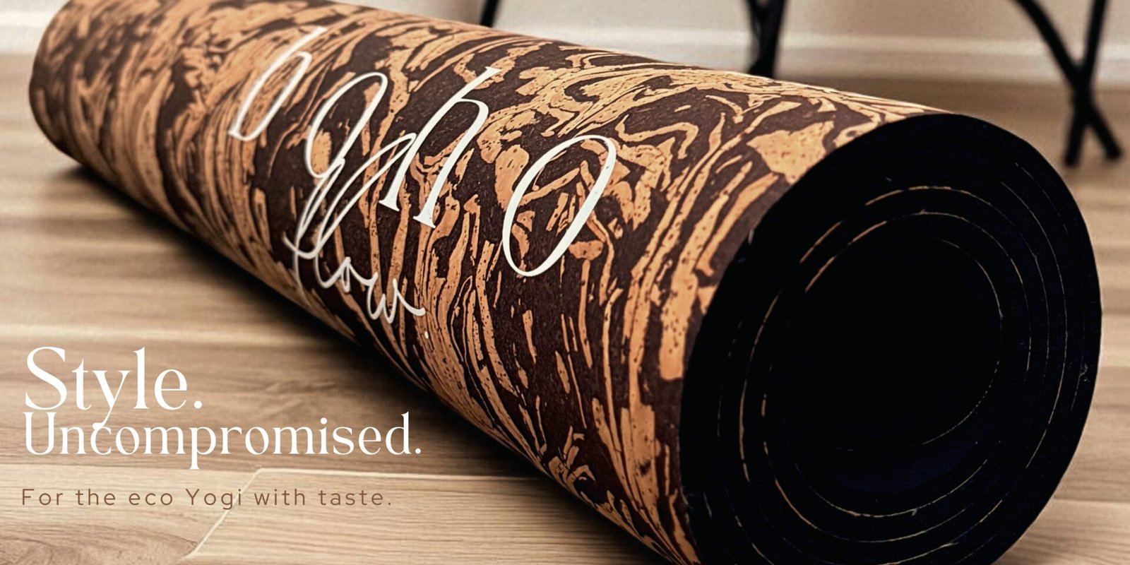 The Boho Flow coffee cork yoga mat - revolutionary coffee and natural cork surface with tree rubber base. 100% eco-friendly without compromising style or elegance.